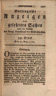 Göttingische Anzeigen von gelehrten Sachen (Göttingische Zeitungen von gelehrten Sachen) Montag 30. August 1784