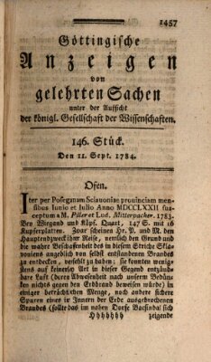 Göttingische Anzeigen von gelehrten Sachen (Göttingische Zeitungen von gelehrten Sachen) Samstag 11. September 1784