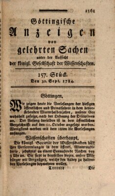 Göttingische Anzeigen von gelehrten Sachen (Göttingische Zeitungen von gelehrten Sachen) Donnerstag 30. September 1784