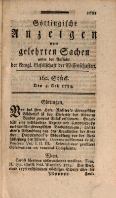 Göttingische Anzeigen von gelehrten Sachen (Göttingische Zeitungen von gelehrten Sachen) Montag 4. Oktober 1784