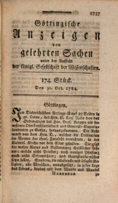 Göttingische Anzeigen von gelehrten Sachen (Göttingische Zeitungen von gelehrten Sachen) Samstag 30. Oktober 1784