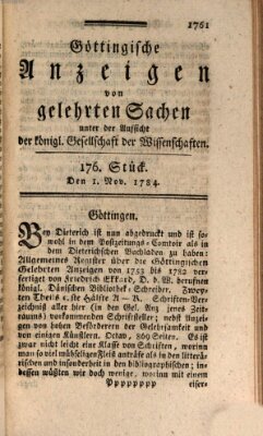 Göttingische Anzeigen von gelehrten Sachen (Göttingische Zeitungen von gelehrten Sachen) Montag 1. November 1784