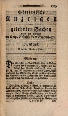 Göttingische Anzeigen von gelehrten Sachen (Göttingische Zeitungen von gelehrten Sachen) Donnerstag 4. November 1784