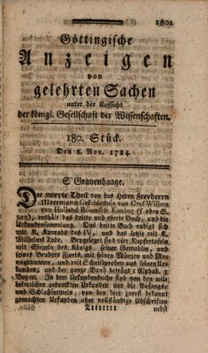 Göttingische Anzeigen von gelehrten Sachen (Göttingische Zeitungen von gelehrten Sachen) Montag 8. November 1784