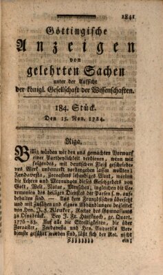 Göttingische Anzeigen von gelehrten Sachen (Göttingische Zeitungen von gelehrten Sachen) Montag 15. November 1784