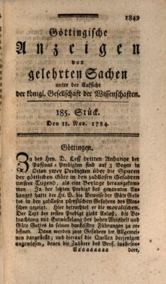 Göttingische Anzeigen von gelehrten Sachen (Göttingische Zeitungen von gelehrten Sachen) Donnerstag 18. November 1784