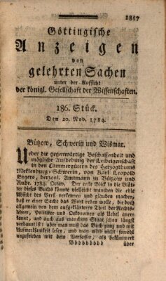 Göttingische Anzeigen von gelehrten Sachen (Göttingische Zeitungen von gelehrten Sachen) Samstag 20. November 1784