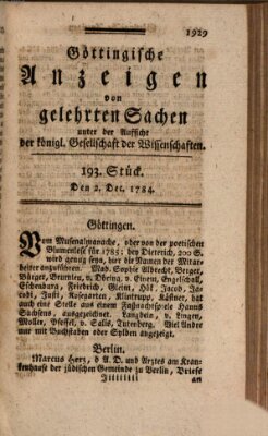 Göttingische Anzeigen von gelehrten Sachen (Göttingische Zeitungen von gelehrten Sachen) Donnerstag 2. Dezember 1784