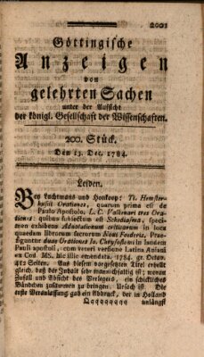 Göttingische Anzeigen von gelehrten Sachen (Göttingische Zeitungen von gelehrten Sachen) Montag 13. Dezember 1784