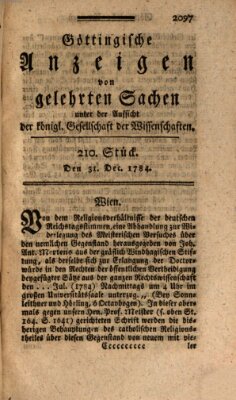 Göttingische Anzeigen von gelehrten Sachen (Göttingische Zeitungen von gelehrten Sachen) Freitag 31. Dezember 1784