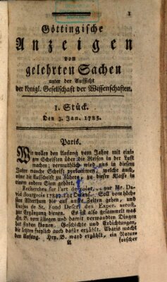 Göttingische Anzeigen von gelehrten Sachen (Göttingische Zeitungen von gelehrten Sachen) Montag 3. Januar 1785