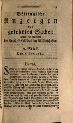 Göttingische Anzeigen von gelehrten Sachen (Göttingische Zeitungen von gelehrten Sachen) Donnerstag 6. Januar 1785