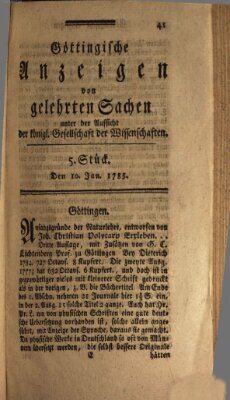 Göttingische Anzeigen von gelehrten Sachen (Göttingische Zeitungen von gelehrten Sachen) Montag 10. Januar 1785