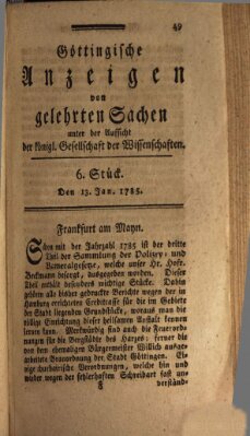 Göttingische Anzeigen von gelehrten Sachen (Göttingische Zeitungen von gelehrten Sachen) Donnerstag 13. Januar 1785