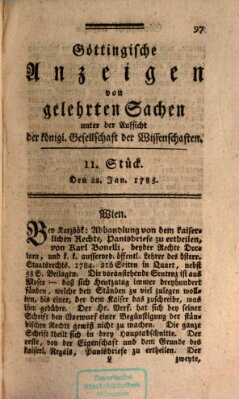 Göttingische Anzeigen von gelehrten Sachen (Göttingische Zeitungen von gelehrten Sachen) Samstag 22. Januar 1785