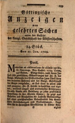 Göttingische Anzeigen von gelehrten Sachen (Göttingische Zeitungen von gelehrten Sachen) Donnerstag 27. Januar 1785