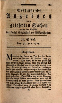 Göttingische Anzeigen von gelehrten Sachen (Göttingische Zeitungen von gelehrten Sachen) Montag 31. Januar 1785