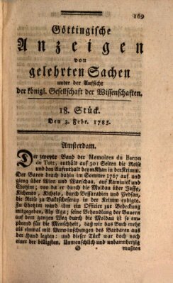 Göttingische Anzeigen von gelehrten Sachen (Göttingische Zeitungen von gelehrten Sachen) Donnerstag 3. Februar 1785