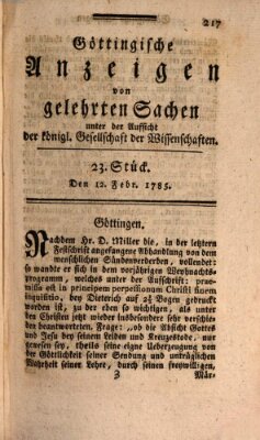 Göttingische Anzeigen von gelehrten Sachen (Göttingische Zeitungen von gelehrten Sachen) Samstag 12. Februar 1785