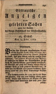 Göttingische Anzeigen von gelehrten Sachen (Göttingische Zeitungen von gelehrten Sachen) Montag 14. Februar 1785