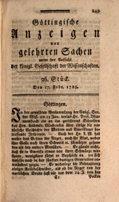 Göttingische Anzeigen von gelehrten Sachen (Göttingische Zeitungen von gelehrten Sachen) Donnerstag 17. Februar 1785