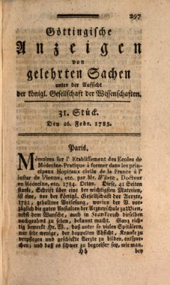 Göttingische Anzeigen von gelehrten Sachen (Göttingische Zeitungen von gelehrten Sachen) Samstag 26. Februar 1785