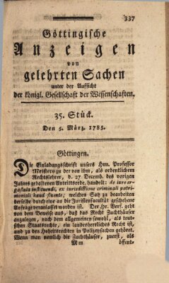 Göttingische Anzeigen von gelehrten Sachen (Göttingische Zeitungen von gelehrten Sachen) Samstag 5. März 1785