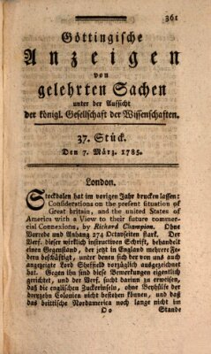 Göttingische Anzeigen von gelehrten Sachen (Göttingische Zeitungen von gelehrten Sachen) Montag 7. März 1785