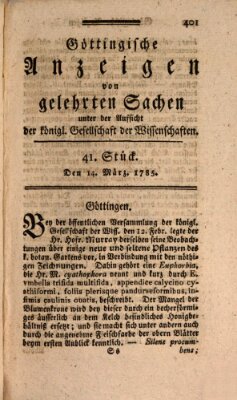 Göttingische Anzeigen von gelehrten Sachen (Göttingische Zeitungen von gelehrten Sachen) Montag 14. März 1785