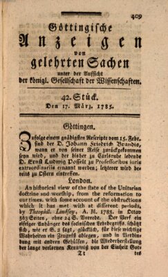 Göttingische Anzeigen von gelehrten Sachen (Göttingische Zeitungen von gelehrten Sachen) Donnerstag 17. März 1785