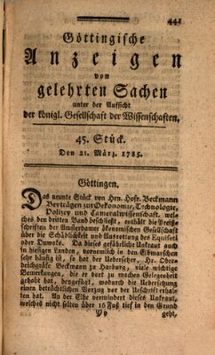 Göttingische Anzeigen von gelehrten Sachen (Göttingische Zeitungen von gelehrten Sachen) Montag 21. März 1785