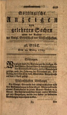 Göttingische Anzeigen von gelehrten Sachen (Göttingische Zeitungen von gelehrten Sachen) Donnerstag 24. März 1785