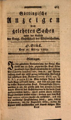 Göttingische Anzeigen von gelehrten Sachen (Göttingische Zeitungen von gelehrten Sachen) Samstag 26. März 1785