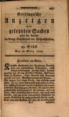 Göttingische Anzeigen von gelehrten Sachen (Göttingische Zeitungen von gelehrten Sachen) Montag 28. März 1785