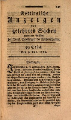 Göttingische Anzeigen von gelehrten Sachen (Göttingische Zeitungen von gelehrten Sachen) Samstag 9. April 1785