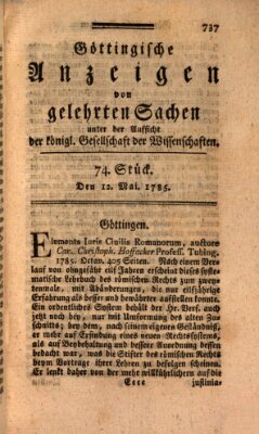 Göttingische Anzeigen von gelehrten Sachen (Göttingische Zeitungen von gelehrten Sachen) Sonntag 15. Mai 1785