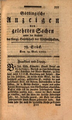 Göttingische Anzeigen von gelehrten Sachen (Göttingische Zeitungen von gelehrten Sachen) Donnerstag 19. Mai 1785