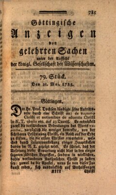 Göttingische Anzeigen von gelehrten Sachen (Göttingische Zeitungen von gelehrten Sachen) Samstag 21. Mai 1785