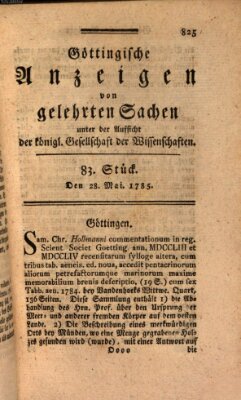 Göttingische Anzeigen von gelehrten Sachen (Göttingische Zeitungen von gelehrten Sachen) Samstag 28. Mai 1785