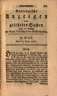 Göttingische Anzeigen von gelehrten Sachen (Göttingische Zeitungen von gelehrten Sachen) Samstag 4. Juni 1785