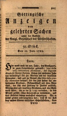 Göttingische Anzeigen von gelehrten Sachen (Göttingische Zeitungen von gelehrten Sachen) Samstag 11. Juni 1785