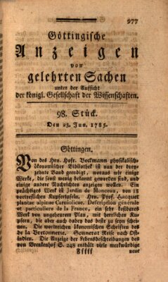 Göttingische Anzeigen von gelehrten Sachen (Göttingische Zeitungen von gelehrten Sachen) Donnerstag 23. Juni 1785