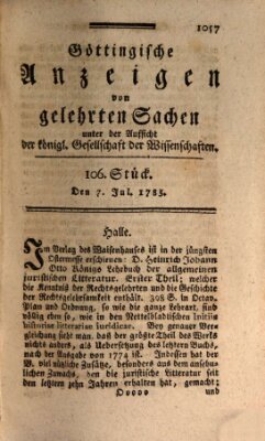 Göttingische Anzeigen von gelehrten Sachen (Göttingische Zeitungen von gelehrten Sachen) Donnerstag 7. Juli 1785