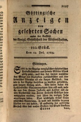 Göttingische Anzeigen von gelehrten Sachen (Göttingische Zeitungen von gelehrten Sachen) Donnerstag 14. Juli 1785