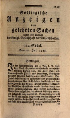 Göttingische Anzeigen von gelehrten Sachen (Göttingische Zeitungen von gelehrten Sachen) Donnerstag 21. Juli 1785