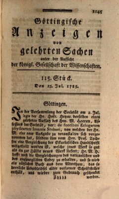 Göttingische Anzeigen von gelehrten Sachen (Göttingische Zeitungen von gelehrten Sachen) Samstag 23. Juli 1785