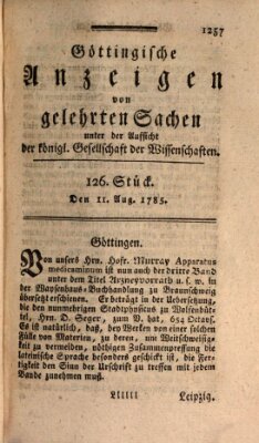 Göttingische Anzeigen von gelehrten Sachen (Göttingische Zeitungen von gelehrten Sachen) Donnerstag 11. August 1785