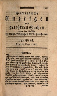 Göttingische Anzeigen von gelehrten Sachen (Göttingische Zeitungen von gelehrten Sachen) Donnerstag 18. August 1785