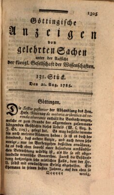 Göttingische Anzeigen von gelehrten Sachen (Göttingische Zeitungen von gelehrten Sachen) Samstag 20. August 1785