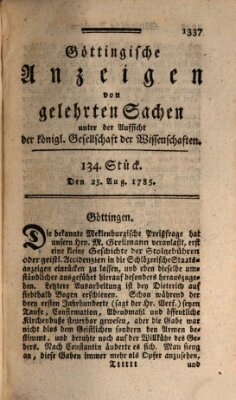 Göttingische Anzeigen von gelehrten Sachen (Göttingische Zeitungen von gelehrten Sachen) Donnerstag 25. August 1785